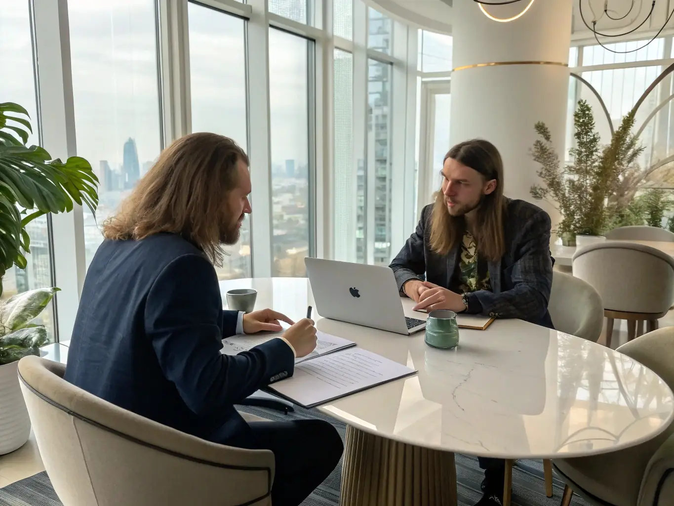 A photo of an influencer and brand representative discussing campaign details over a laptop, representing Influencer Outreach & Management.